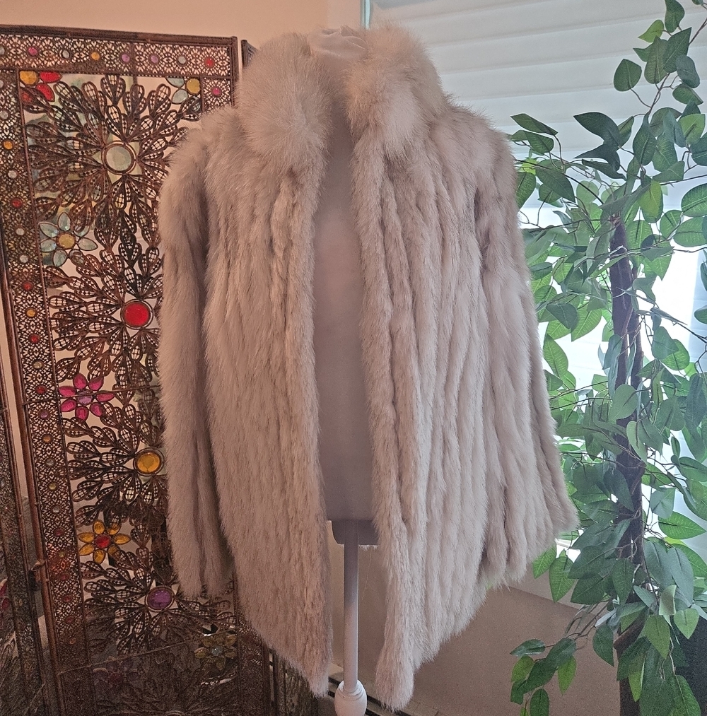 VTG Rive Droite Natural Blue Fox Fur Jacket Glam Mob Wife Luxury Womens Medium